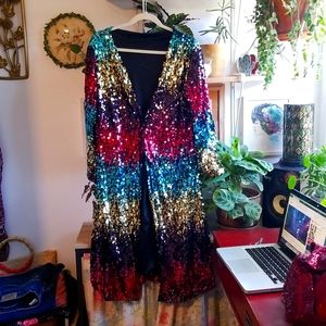 Multicolored Sequin long duster lined jacket.